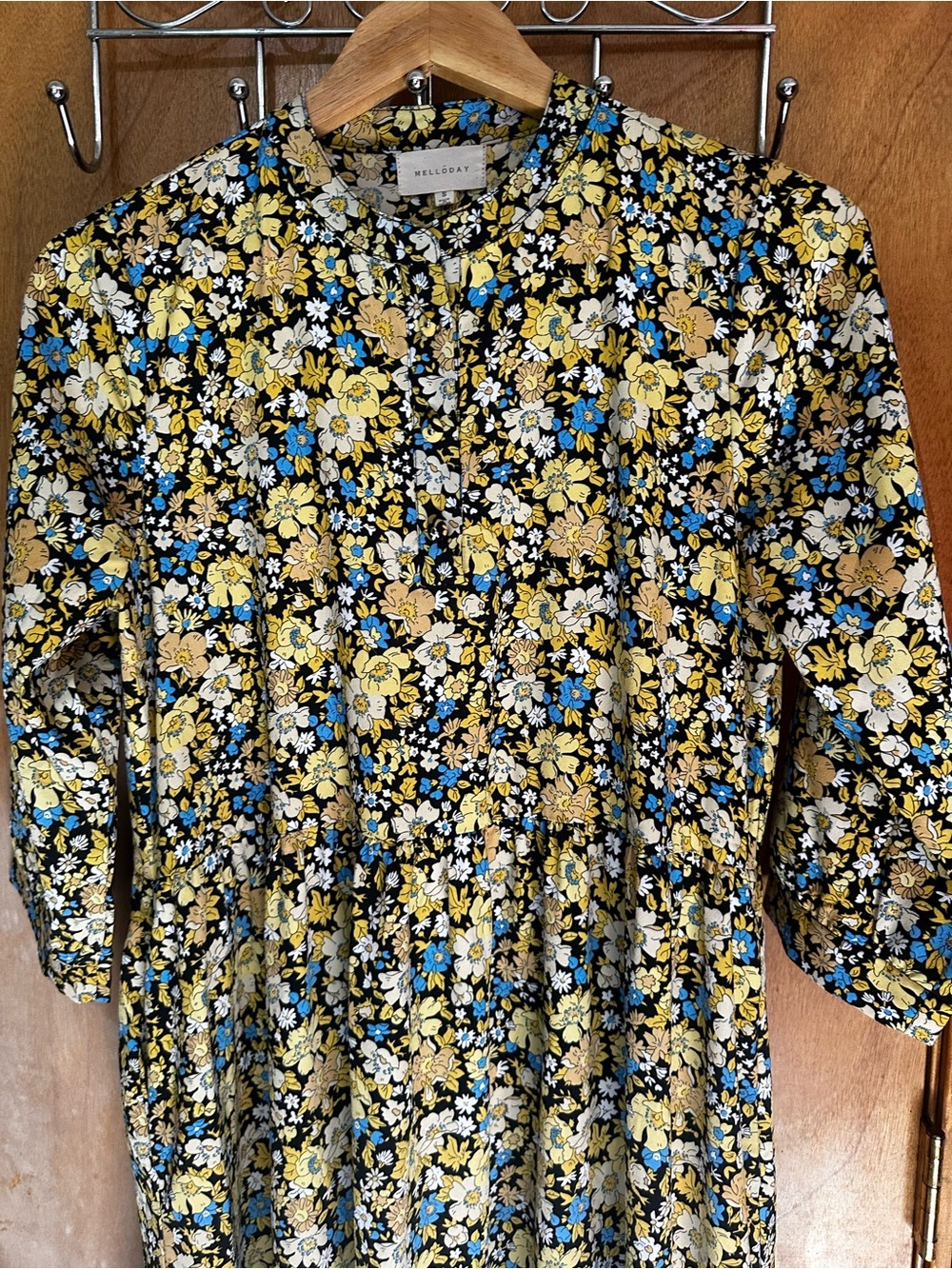 Anthropologie MELLODAY Blue and Yellow Floral High Low Maxi Dress Small EUC - Picture 4 of 9